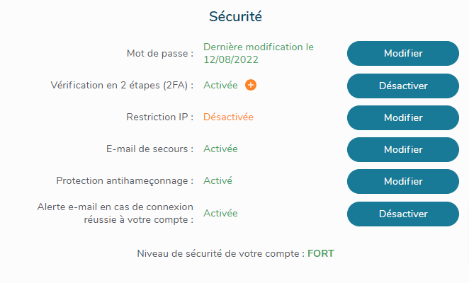 Connexion et sécurité