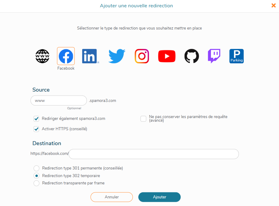 Redirection réseaux sociaux