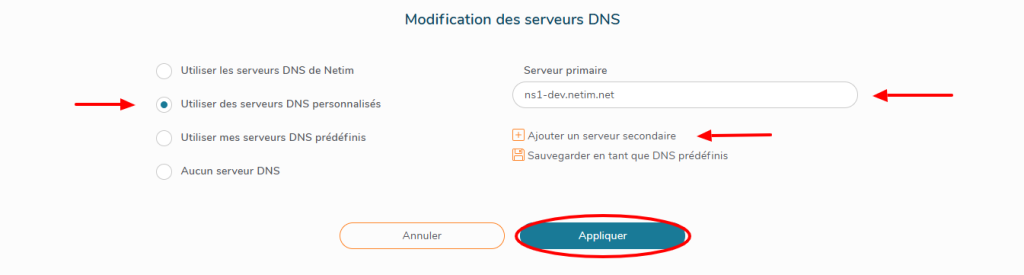 Modifications Serveurs DNS