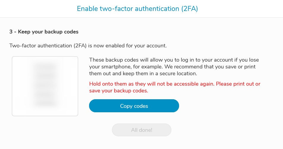 Enable two factor authentification