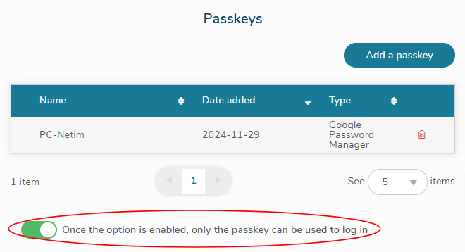 Passkey only to login