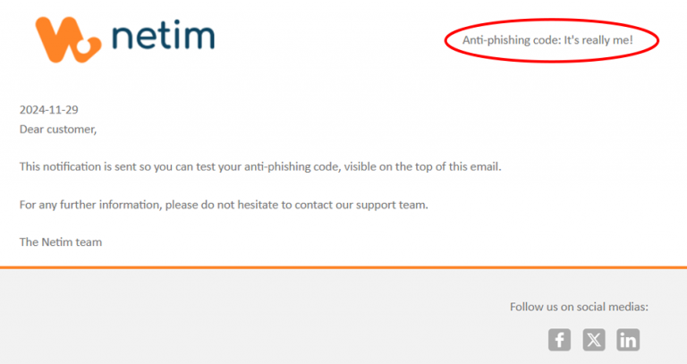 Send a test email for anti-phishing code