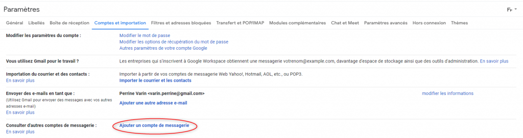 Ajouter un compte de messagerie dans Gmail