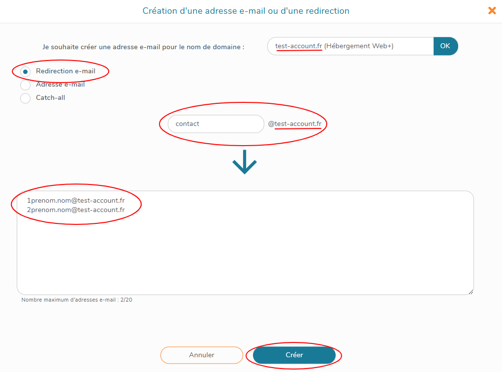 Ajouter ses e-mails de redirection