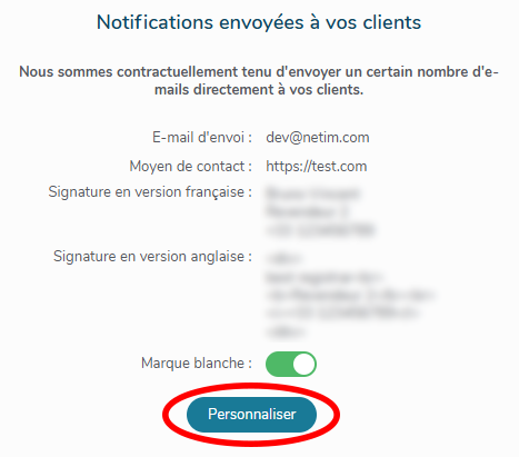 Notifications envoyées à vos clients - Personnaliser