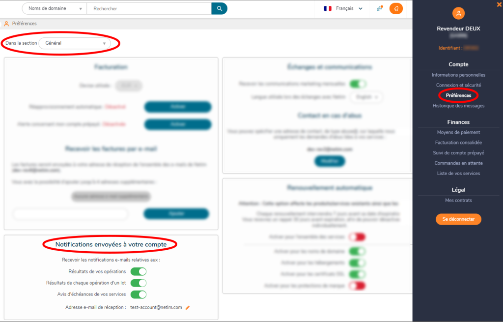 Notifications envoyées à votre compte