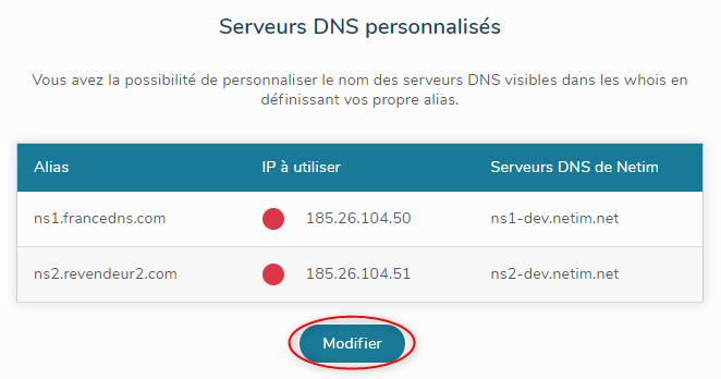 Modifier les serveurs DNS personnalisés