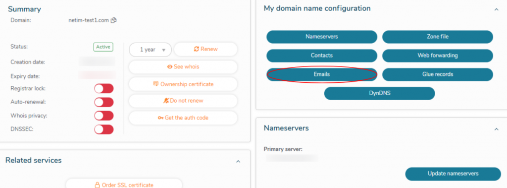 Choose Emails in My Domain name configuration