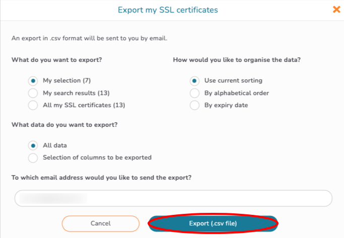 Export a selection of my SSL certificates