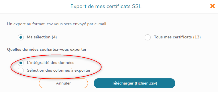 Export de ma liste de certificats SSL avec intégralité des données
