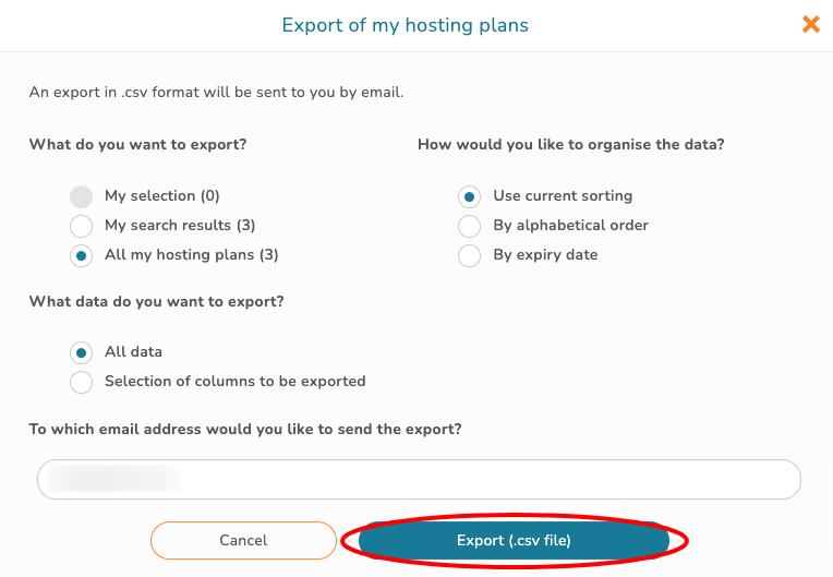 Export of all my hosting plans