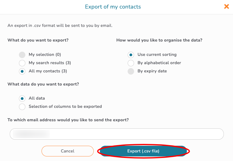 Export of all my list of contacts