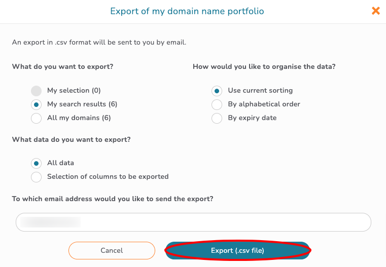 Export of my domain names portfolio