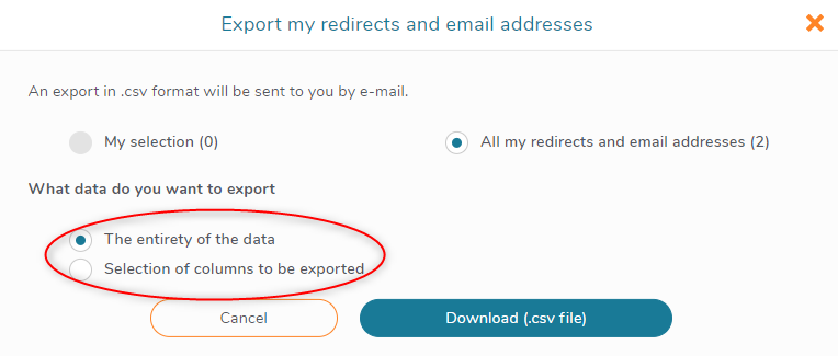 Export the entirety of the data of my email addresses
