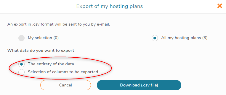 Export the entirety of the data of my hosting plans