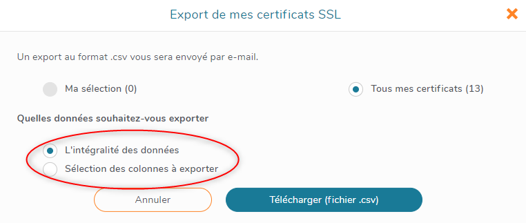 Exporter l'intégralité des données de mes certificats SSL