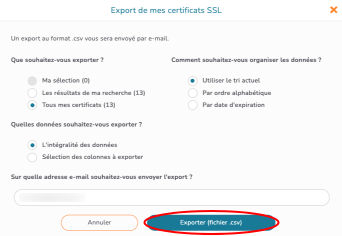 Exporter mes certificats SSL