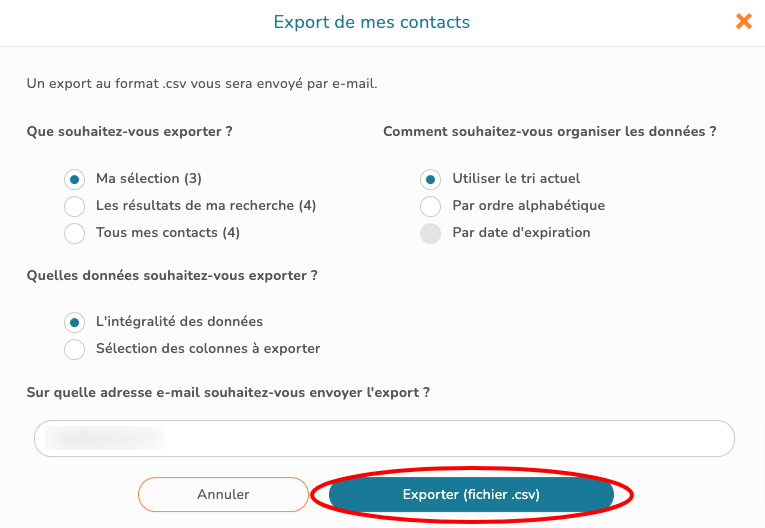 Exporter une sélection de ma liste de contacts