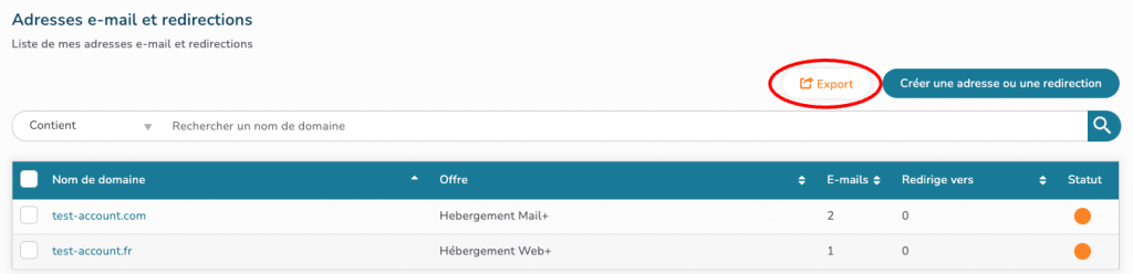 Liste de mes adresses e-mail
