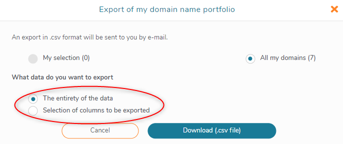 choose the export of your domains