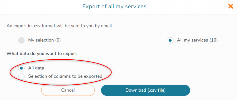 Datas export of my services