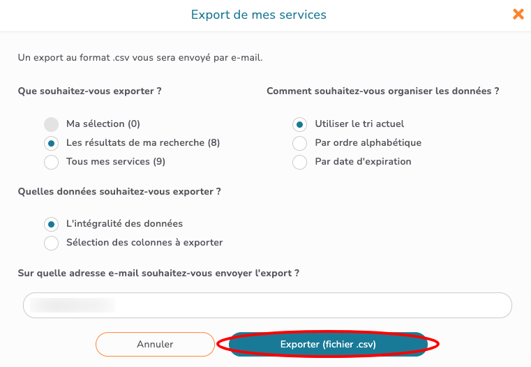 Exporter ma liste de services