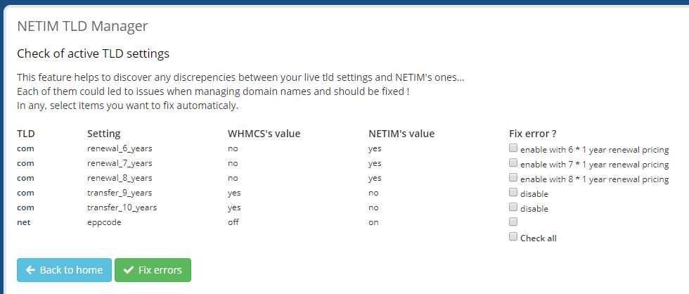 Check of active TLD settings
