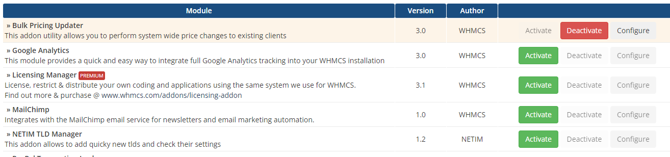 WHMCS tld manager activation