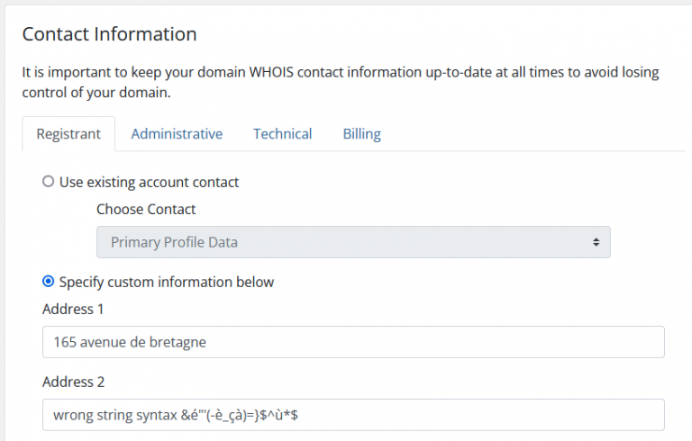 Contact information WHMCS