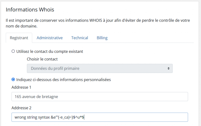Information Whois WHMCS