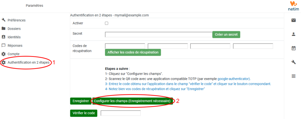 Webmail - Configurer les champs