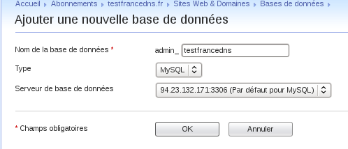 Ajouter une nouvelle base de données avec Plesk