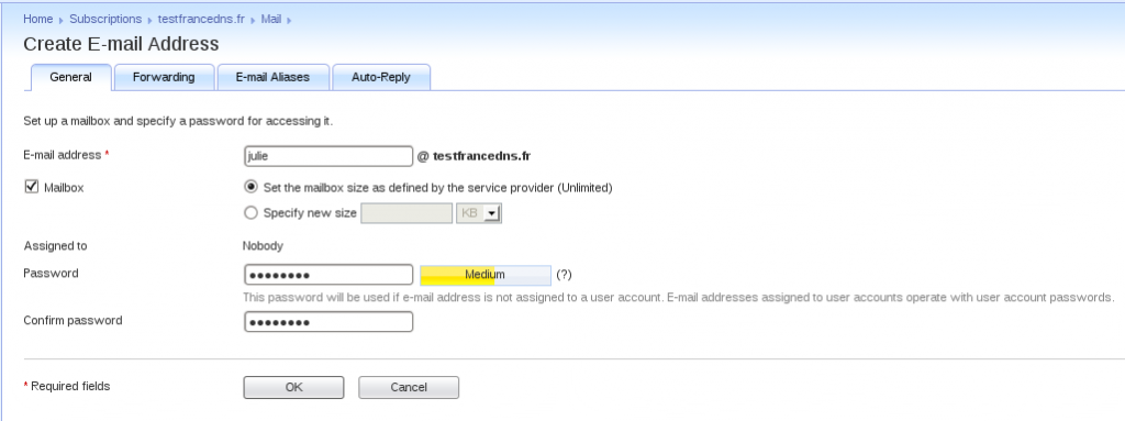 general information about email addresses with plesk