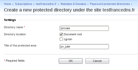 Create a new protected directory with Plesk