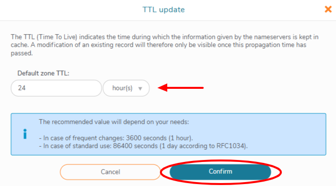 Set and confirm the new default TTL