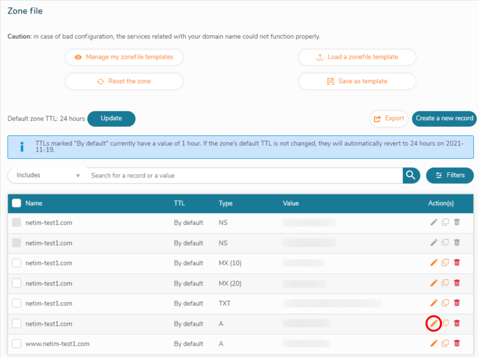Edit the TTL for a specific record