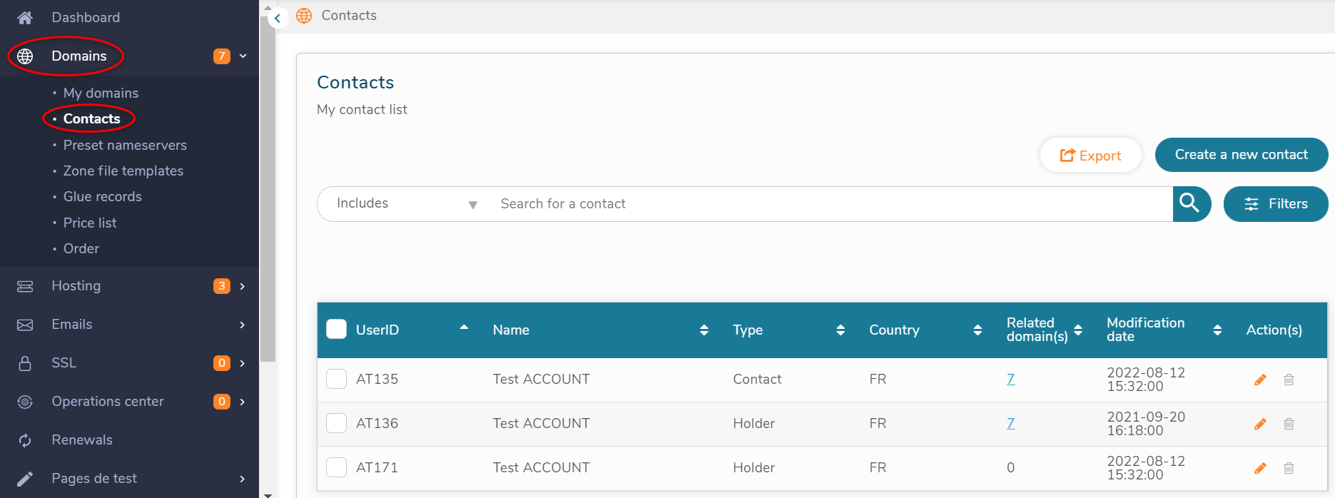 Manage my contact list Netim Support