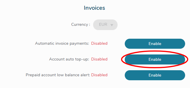 Enable account auto top-up