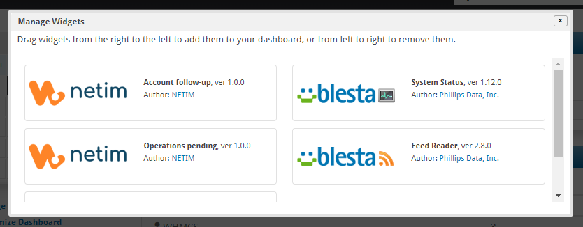 Manage widgets Blesta