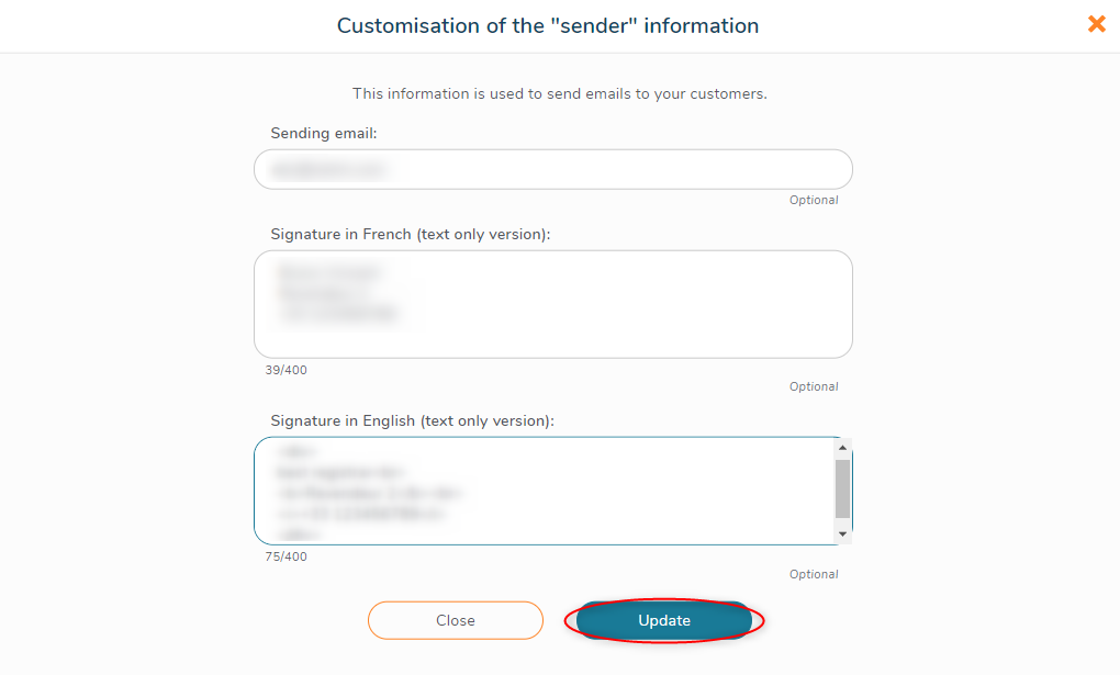 customisation of the sender information
