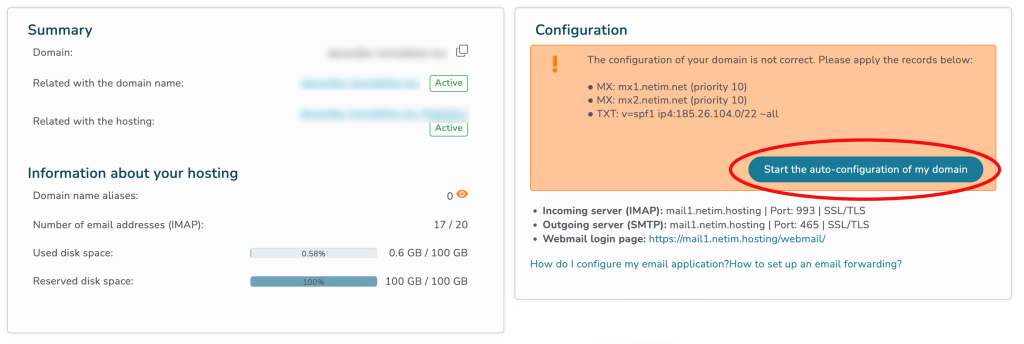Start the auto-configuration of my domain