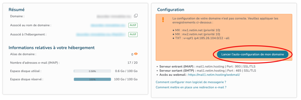 Lancer l’auto-configuration de mon domaine