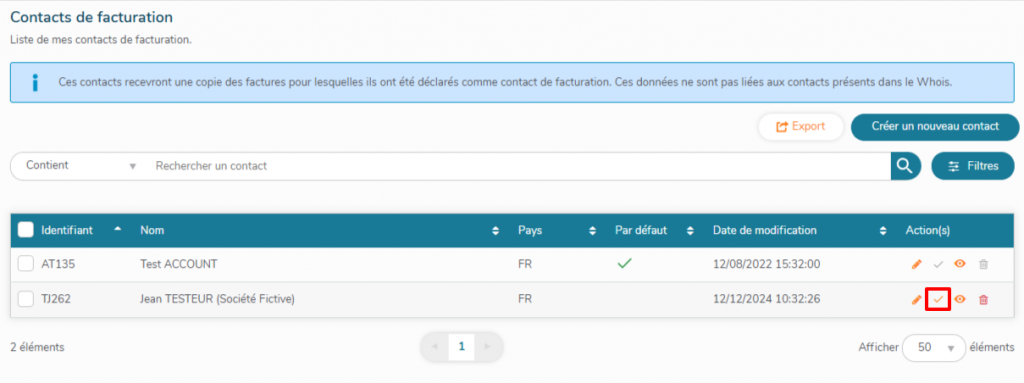 Définir votre nouveau contact de facturation comme adresse de facturation par défaut