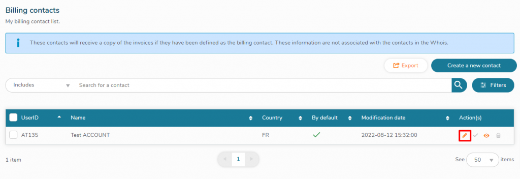 Edit my default billing contact