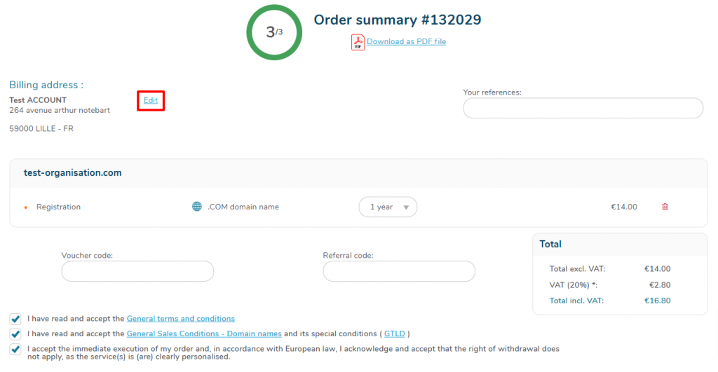 Edit the billing adress in the order summary