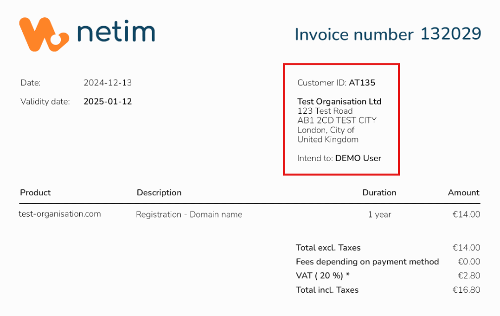 Invoice example