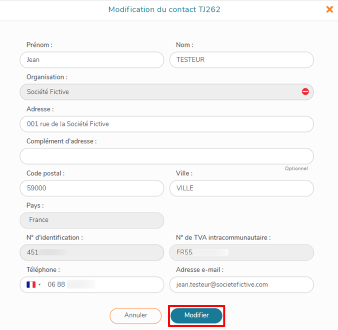 Mettre à jour les coordonnées du nouveau contact