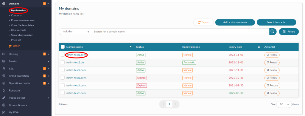 My Domains List-list