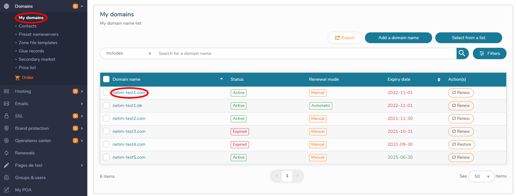 My Domains List