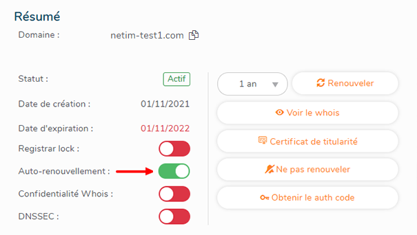 Renouvellement automatique depuis le nom de domaine